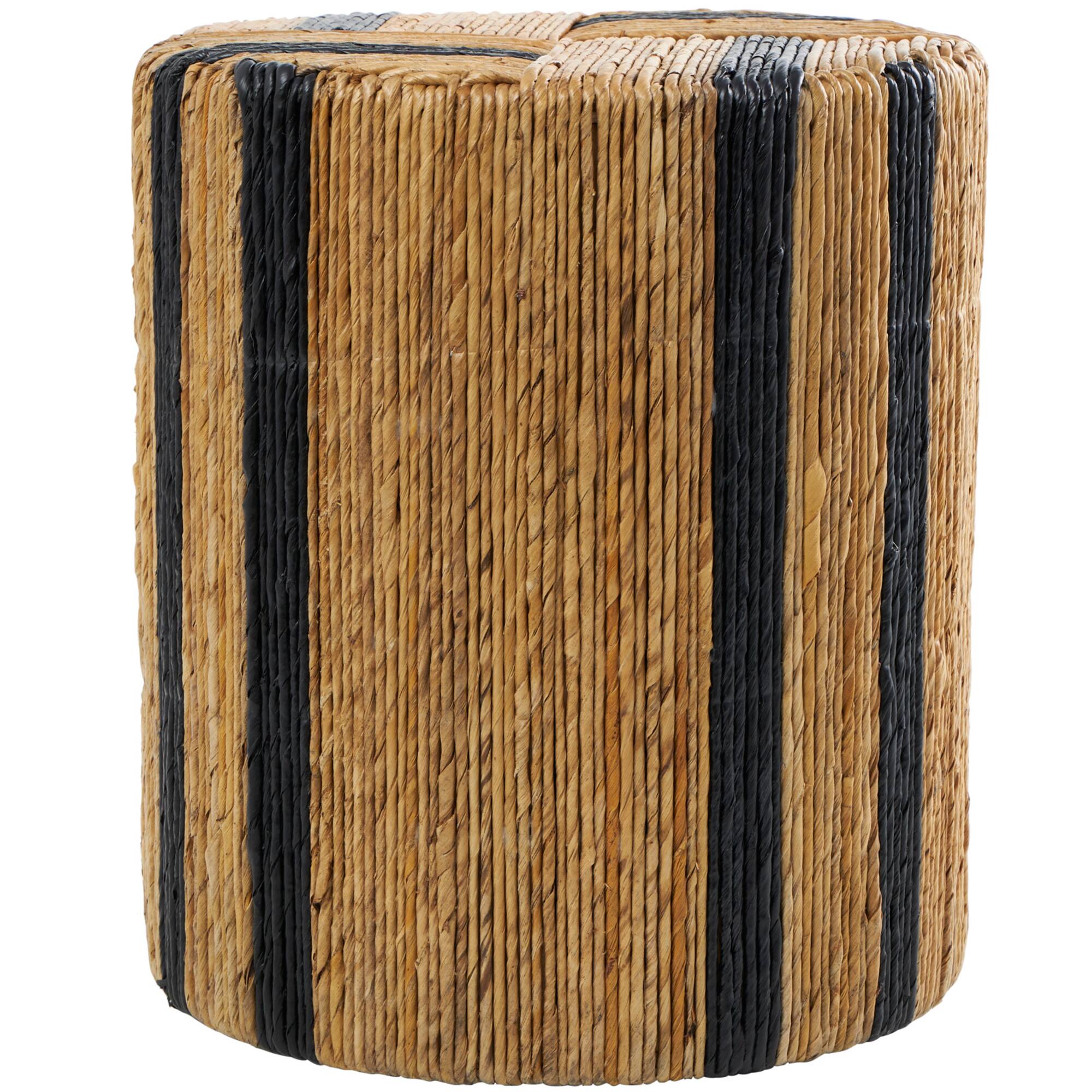 Brown Banana Leaf Handmade Linear Wrapped Accent Table with Navy Stripes